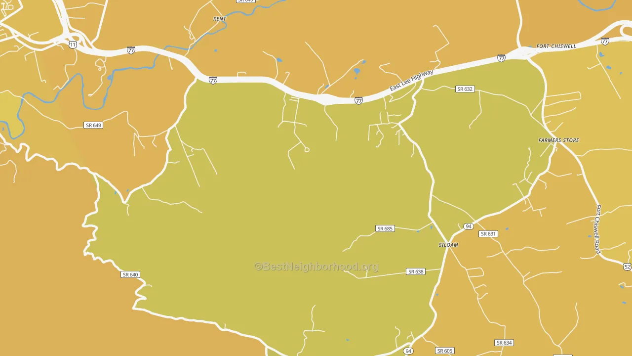 Map of the best neighborhoods in the Kent area, with better matches in green and worse matches in red