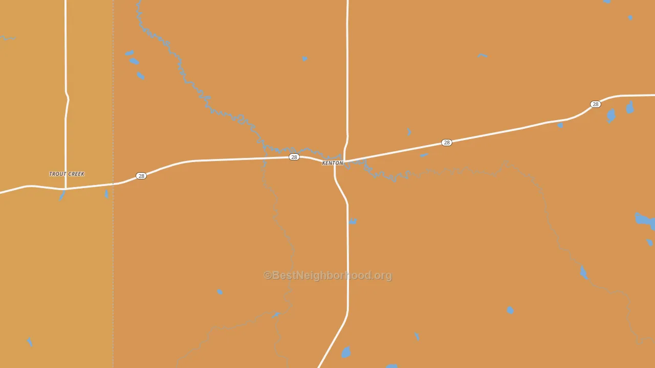 Map of the best neighborhoods in the Kenton area, with better matches in green and worse matches in red