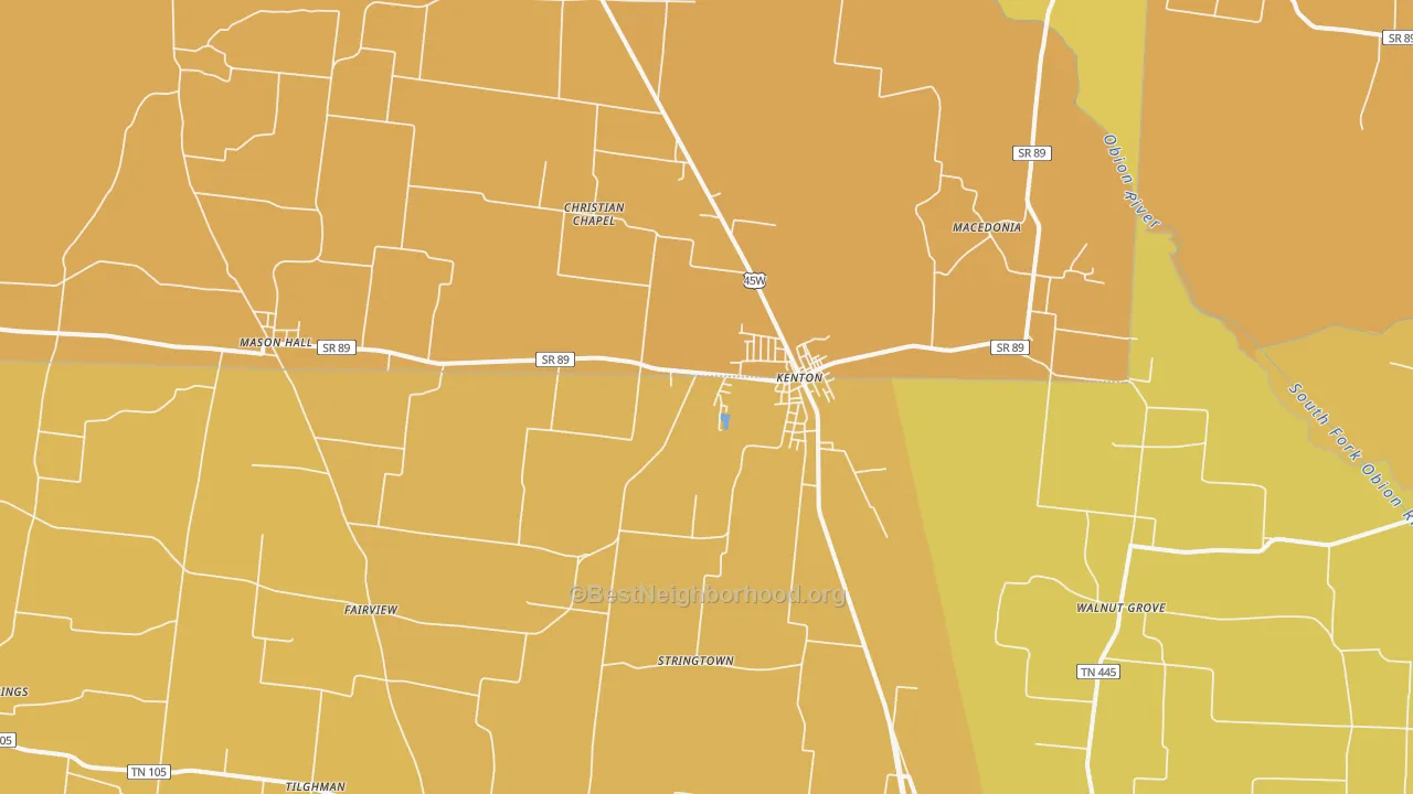 Map of the best neighborhoods in the Kenton area, with better matches in green and worse matches in red