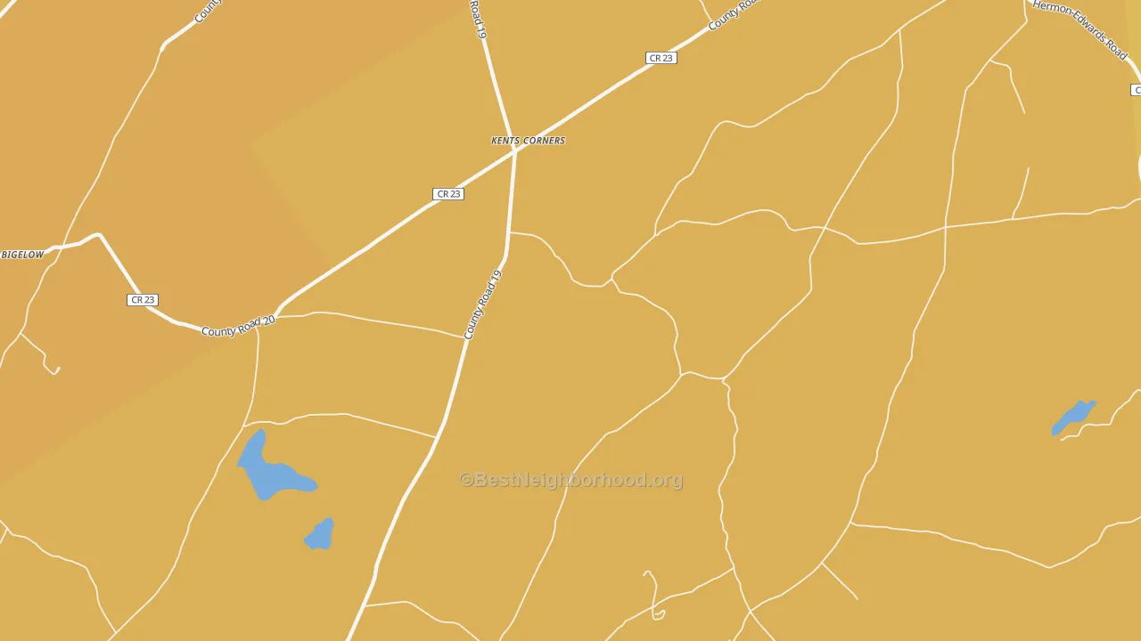 Map of the best neighborhoods in the Kents Corners area, with better matches in green and worse matches in red