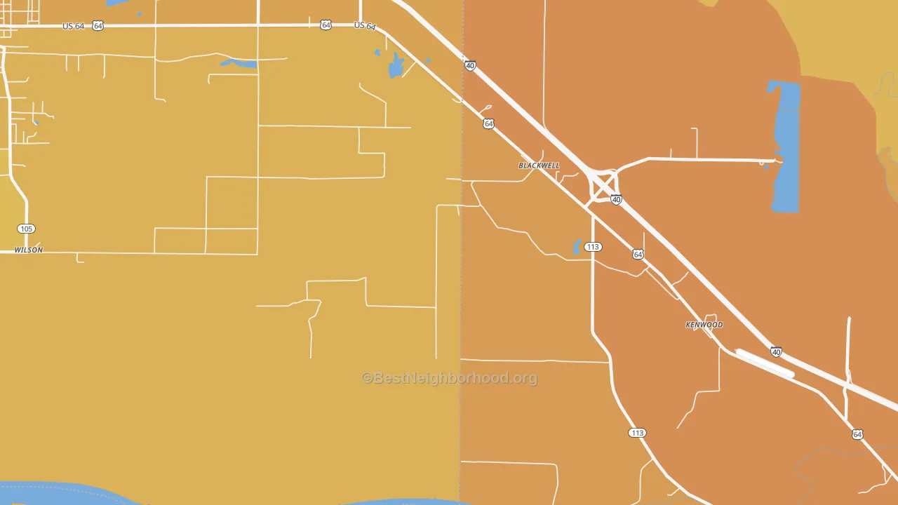 Map of the best neighborhoods in the Kenwood area, with better matches in green and worse matches in red