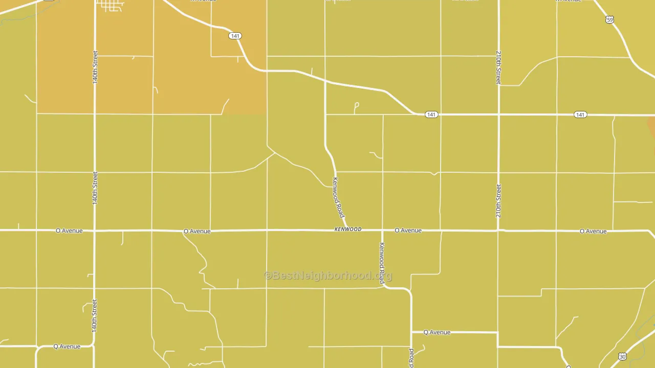 Map of the best neighborhoods in the Kenwood area, with better matches in green and worse matches in red