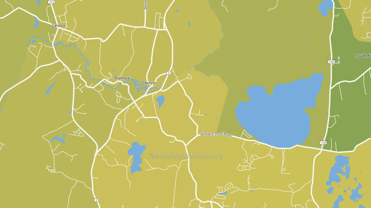 Map of the best neighborhoods in the Kenyon area, with better matches in green and worse matches in red