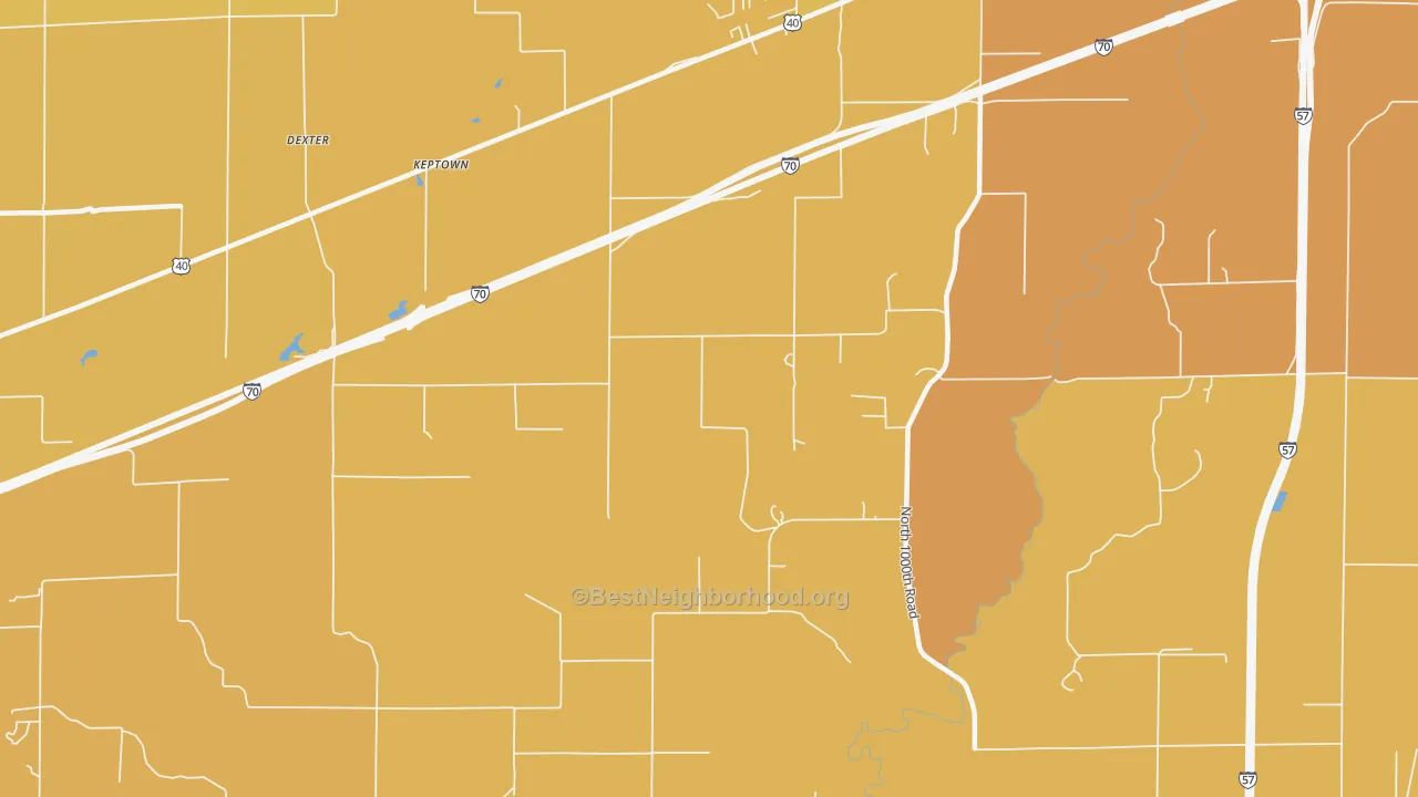 Map of the best neighborhoods in the Keptown area, with better matches in green and worse matches in red