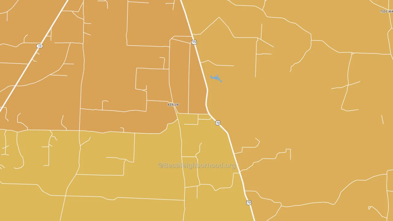 Map of the best neighborhoods in the Kerlin area, with better matches in green and worse matches in red
