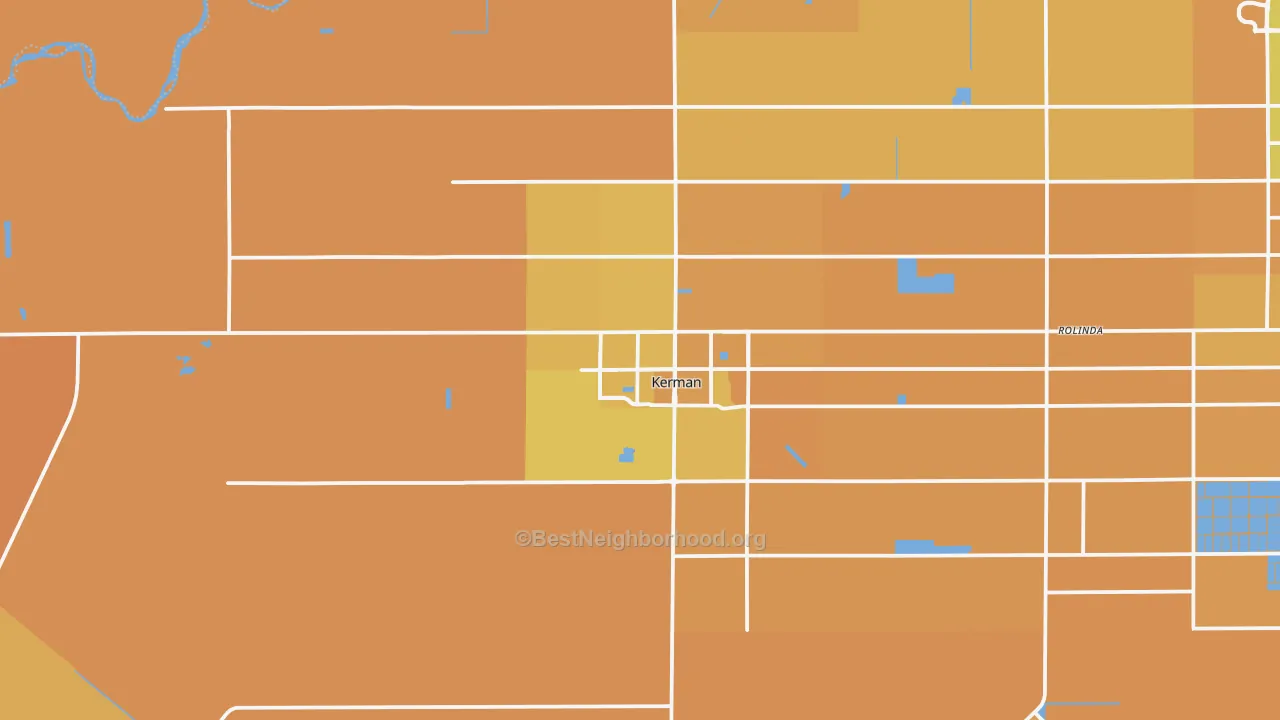 Map of the best neighborhoods in the Kerman area, with better matches in green and worse matches in red