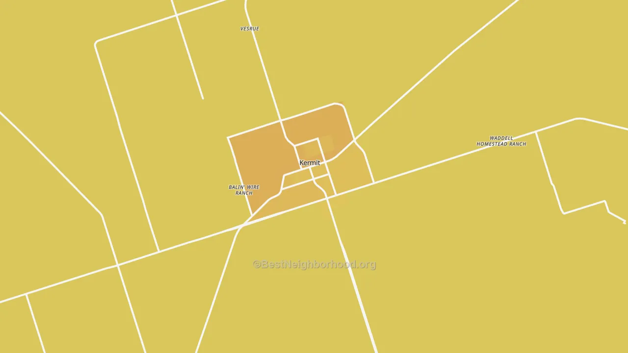 Map of the best neighborhoods in the Kermit area, with better matches in green and worse matches in red