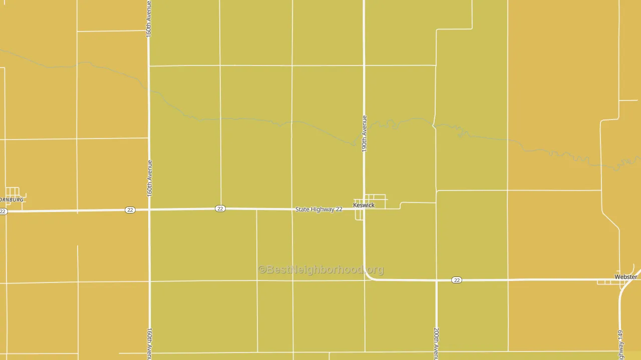 Map of the best neighborhoods in the Keswick area, with better matches in green and worse matches in red