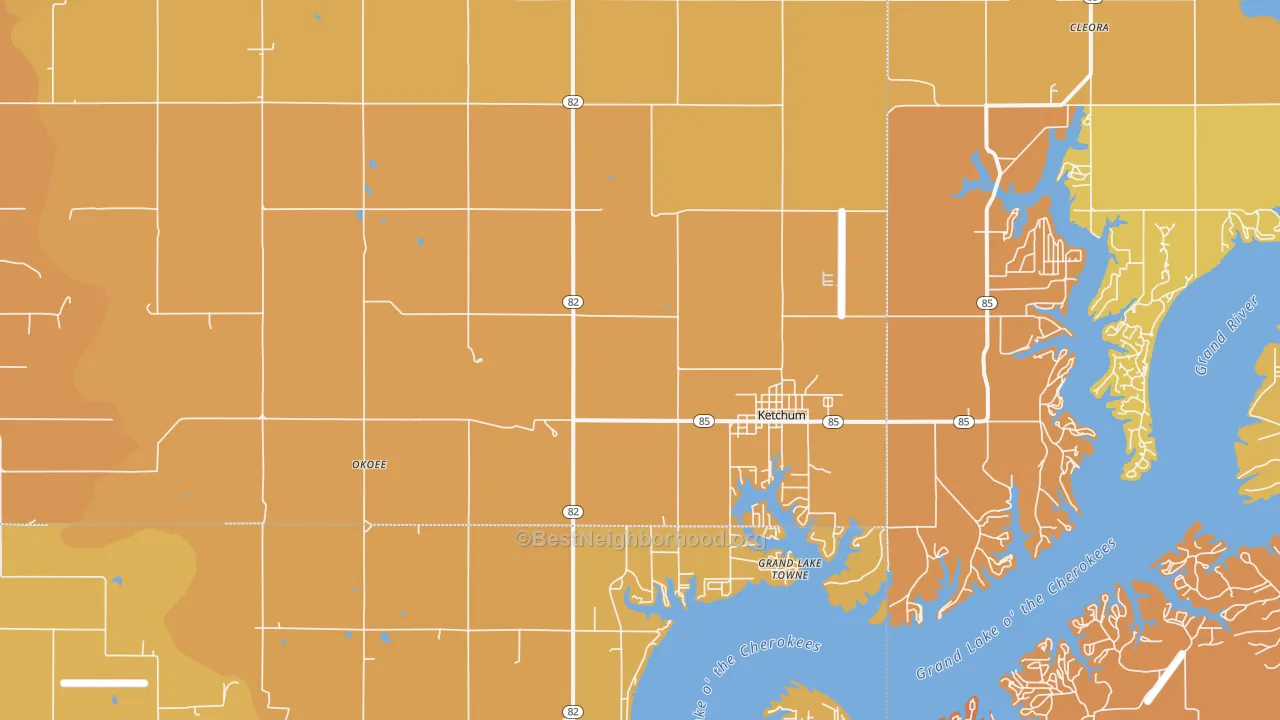Map of the best neighborhoods in the Ketchum area, with better matches in green and worse matches in red