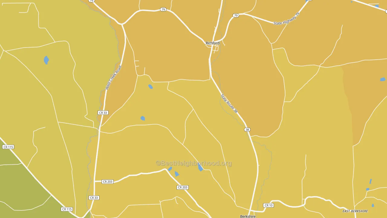 Map of the best neighborhoods in the Ketchumville area, with better matches in green and worse matches in red