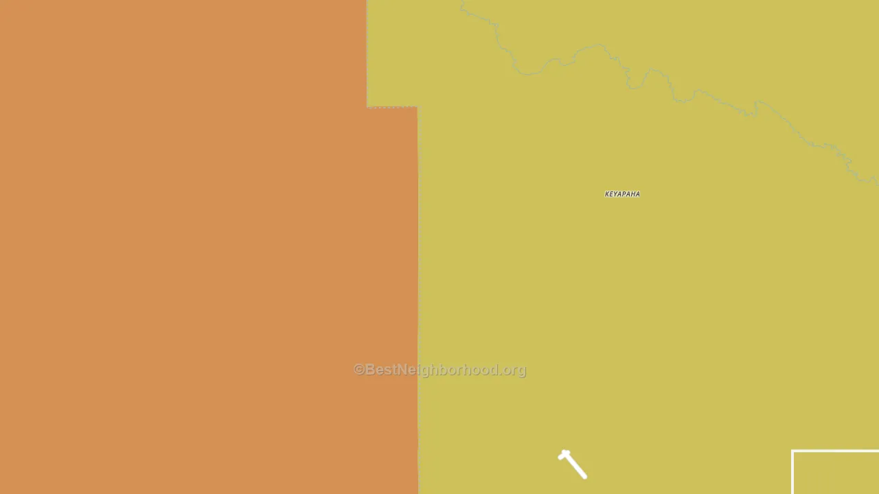 Map of the best neighborhoods in the Keyapaha area, with better matches in green and worse matches in red