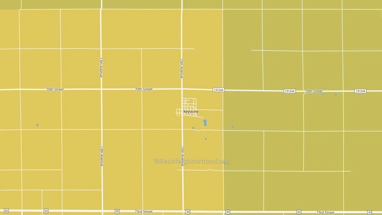 Map of the best neighborhoods in the Keystone area, with better matches in green and worse matches in red