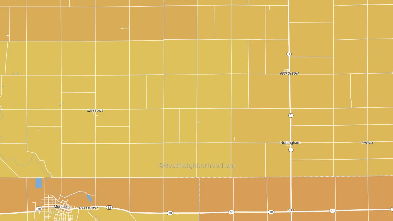 Map of the best neighborhoods in the Keystone area, with better matches in green and worse matches in red
