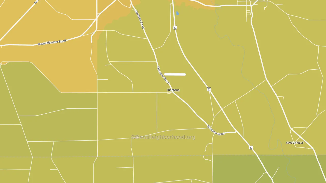 Map of the best neighborhoods in the Kiantone area, with better matches in green and worse matches in red