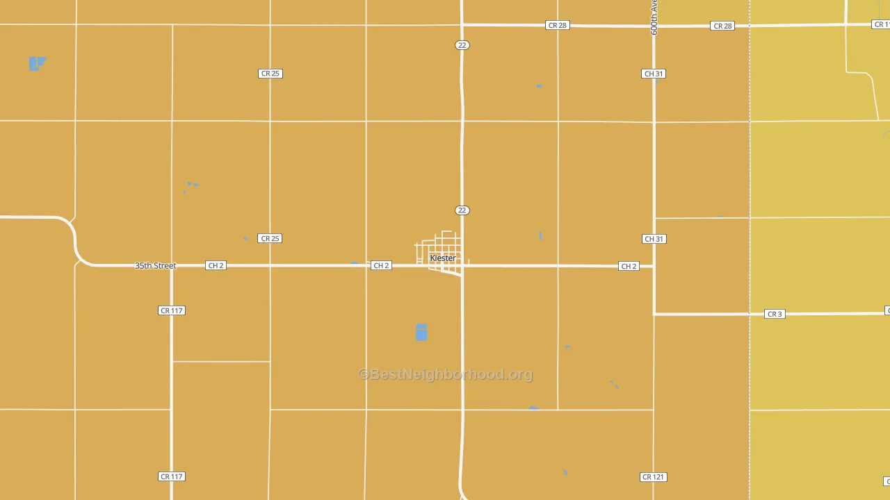 Map of the best neighborhoods in the Kiester area, with better matches in green and worse matches in red