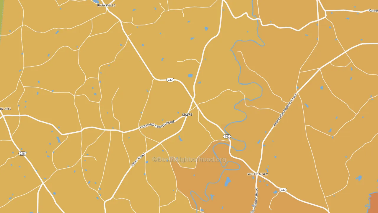 Map of the best neighborhoods in the Kikers area, with better matches in green and worse matches in red