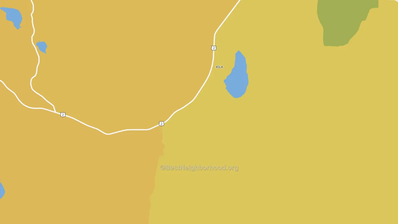Map of the best neighborhoods in the Kila area, with better matches in green and worse matches in red