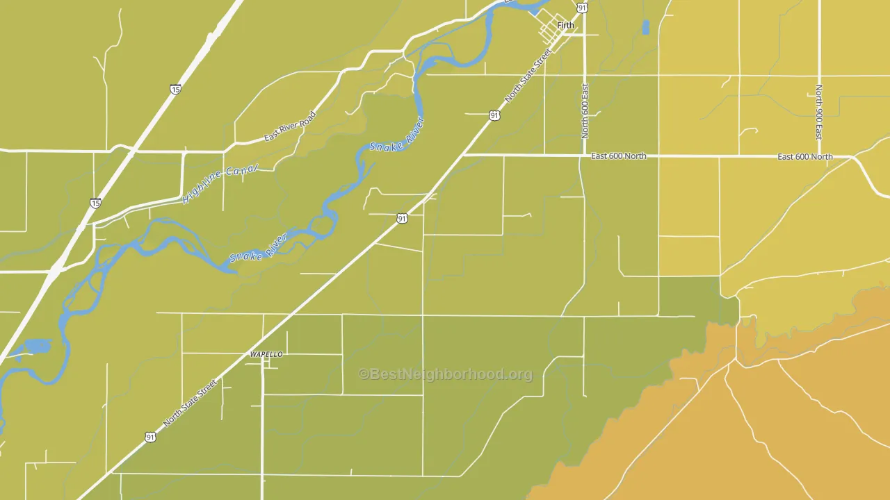 Map of the best neighborhoods in the Kimball area, with better matches in green and worse matches in red