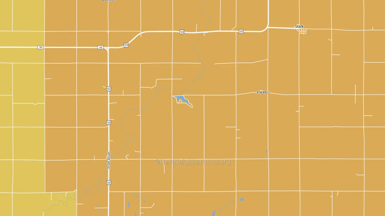 Map of the best neighborhoods in the Kimball area, with better matches in green and worse matches in red
