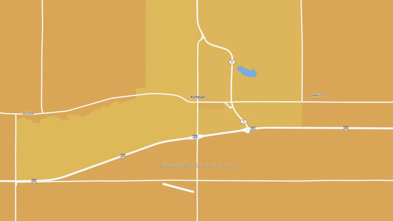 Map of the best neighborhoods in the Kimball area, with better matches in green and worse matches in red
