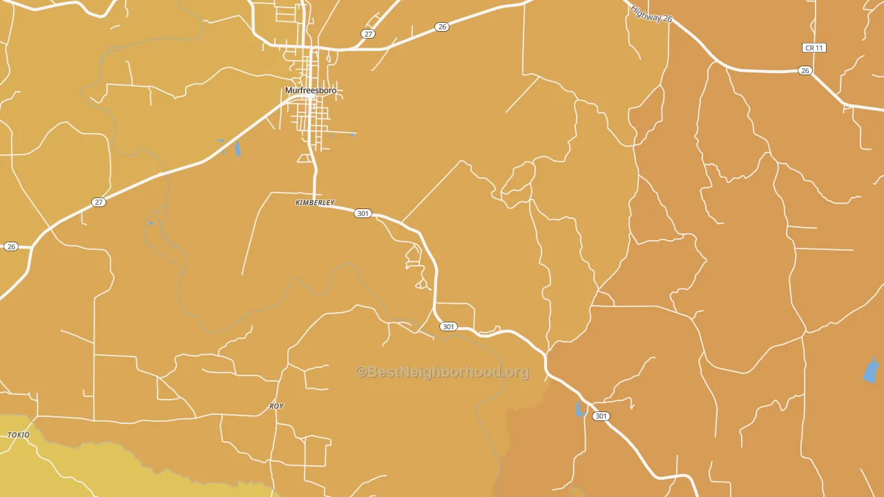 Map of the best neighborhoods in the Kimberley area, with better matches in green and worse matches in red