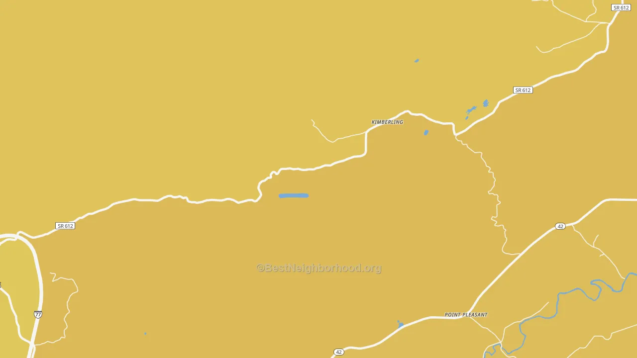 Map of the best neighborhoods in the Kimberling area, with better matches in green and worse matches in red