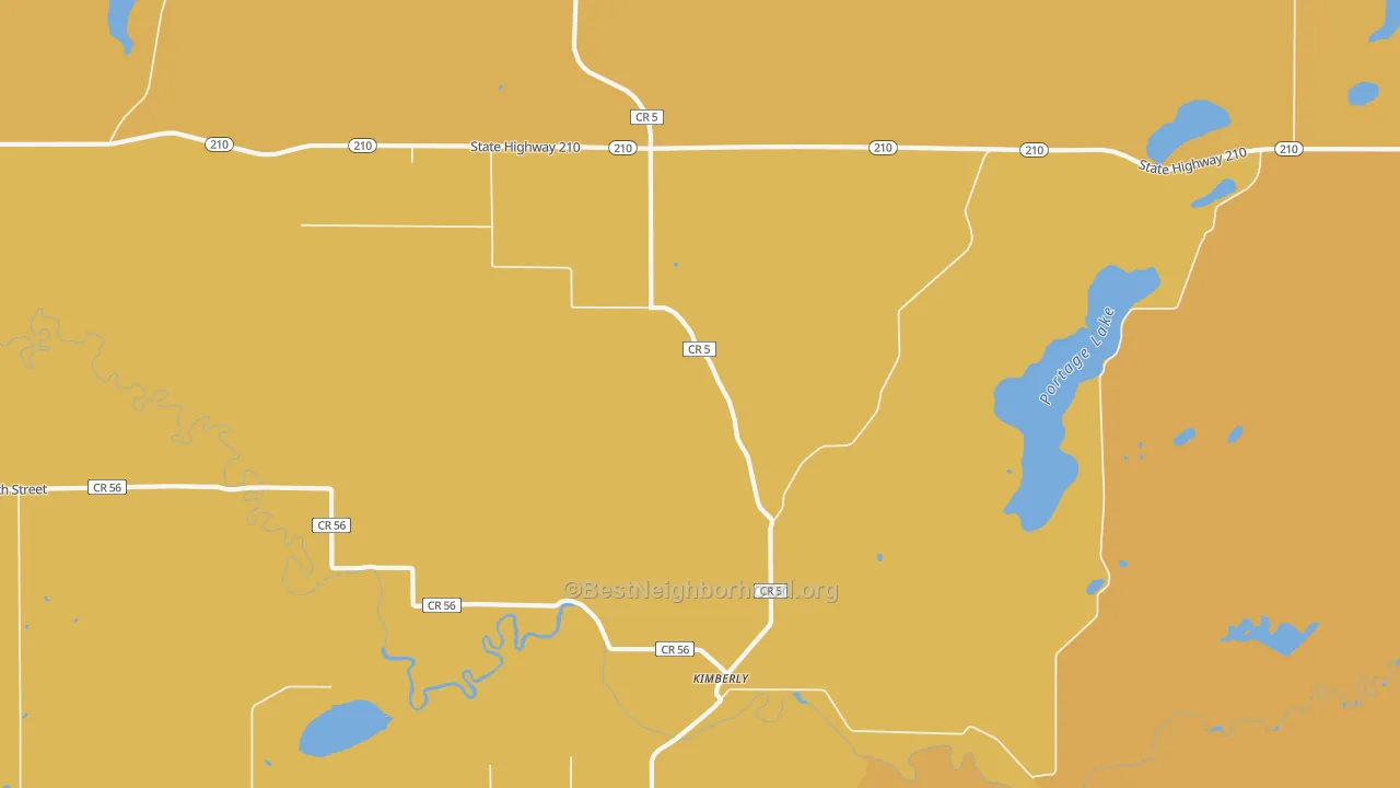 Map of the best neighborhoods in the Kimberly area, with better matches in green and worse matches in red