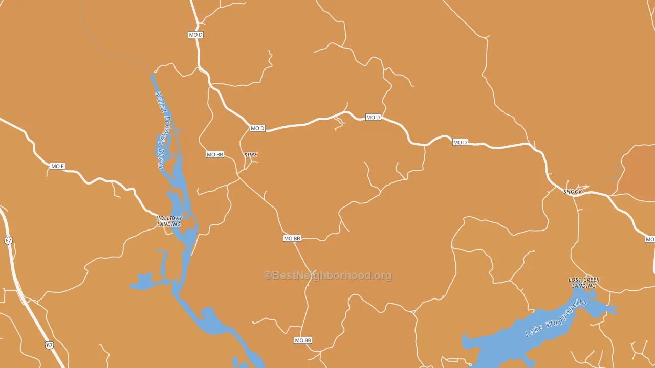 Map of the best neighborhoods in the Kime area, with better matches in green and worse matches in red