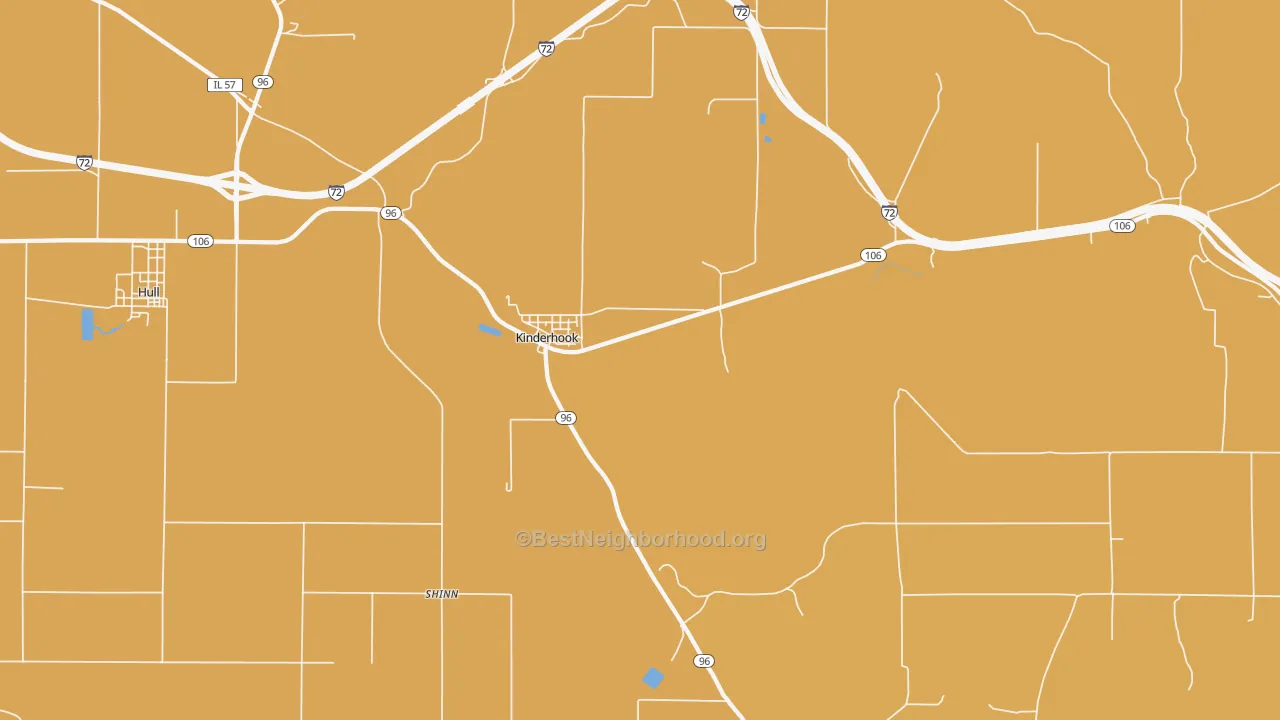 Map of the best neighborhoods in the Kinderhook area, with better matches in green and worse matches in red
