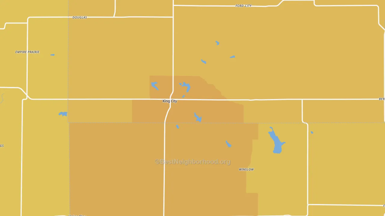 Map of the best neighborhoods in the King City area, with better matches in green and worse matches in red