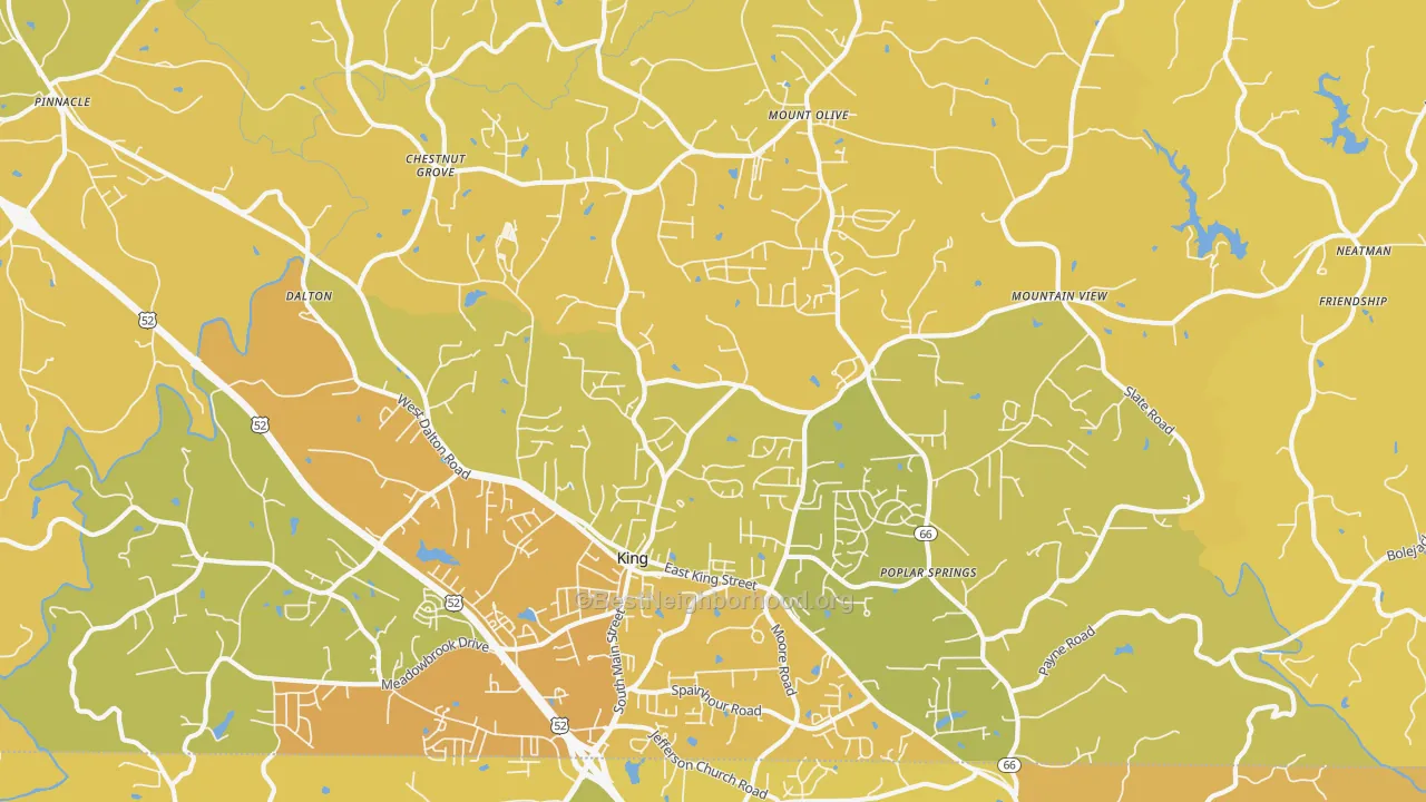 Map of the best neighborhoods in the King area, with better matches in green and worse matches in red