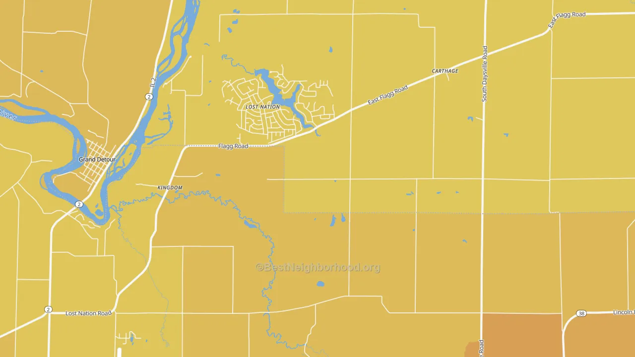 Map of the best neighborhoods in the Kingdom area, with better matches in green and worse matches in red