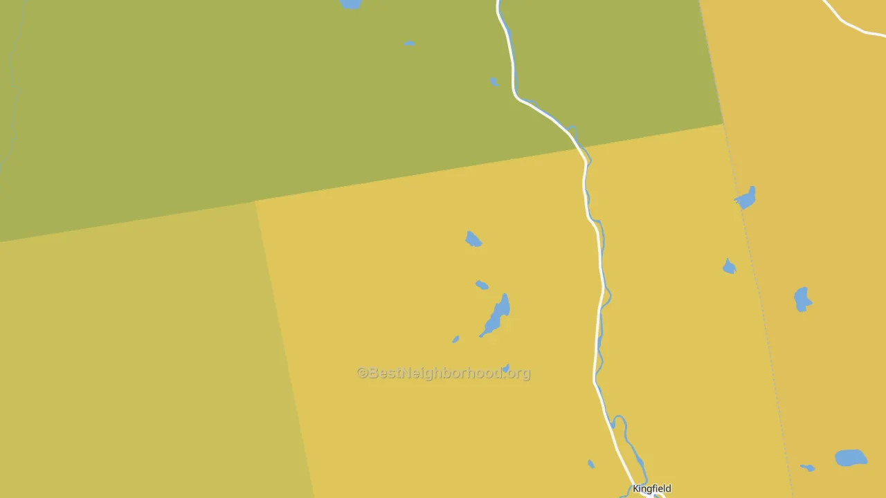 Map of the best neighborhoods in the Kingfield area, with better matches in green and worse matches in red