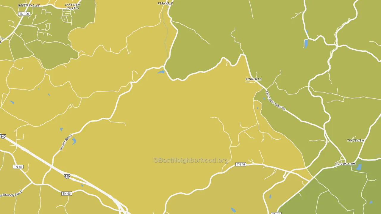 Map of the best neighborhoods in the Kingfield area, with better matches in green and worse matches in red