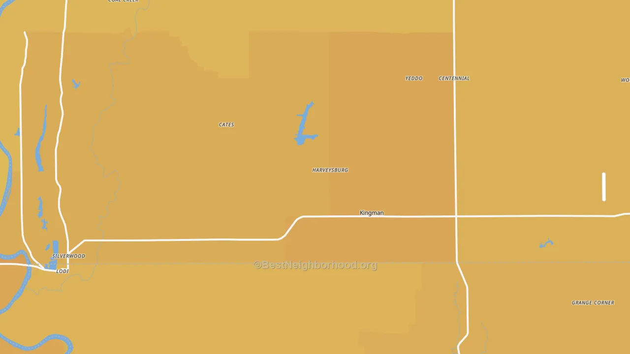Map of the best neighborhoods in the Kingman area, with better matches in green and worse matches in red