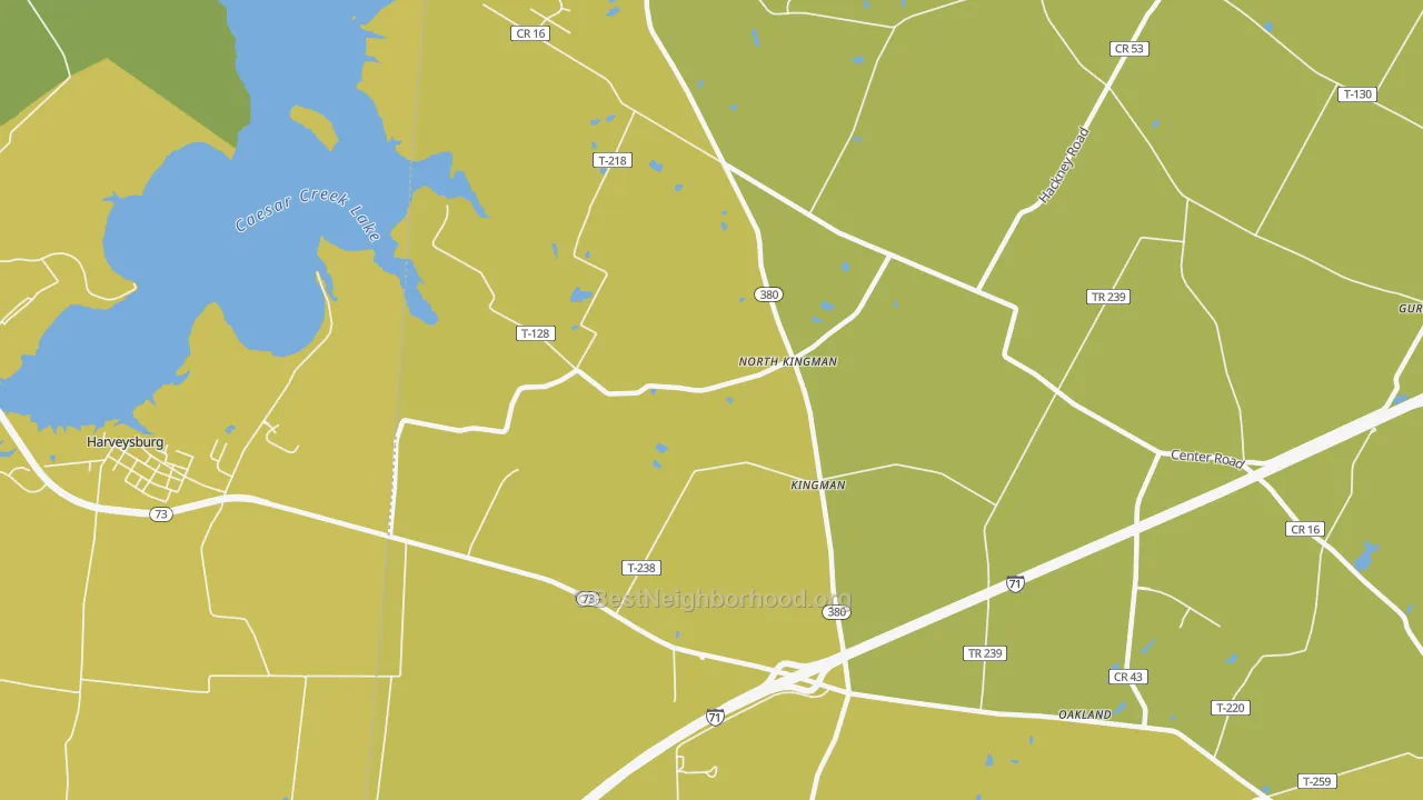 Map of the best neighborhoods in the Kingman area, with better matches in green and worse matches in red