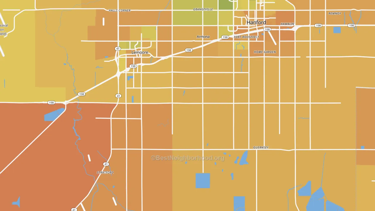Map of the best neighborhoods in the Kings County area, with better matches in green and worse matches in red