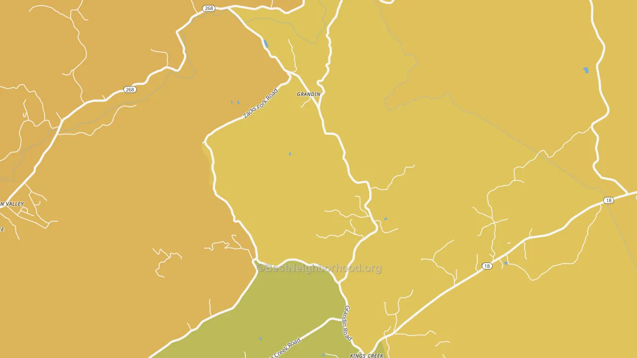 Map of the best neighborhoods in the Kings Creek area, with better matches in green and worse matches in red