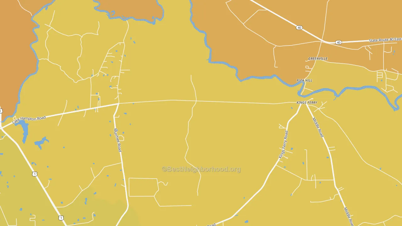 Map of the best neighborhoods in the Kings Ferry area, with better matches in green and worse matches in red