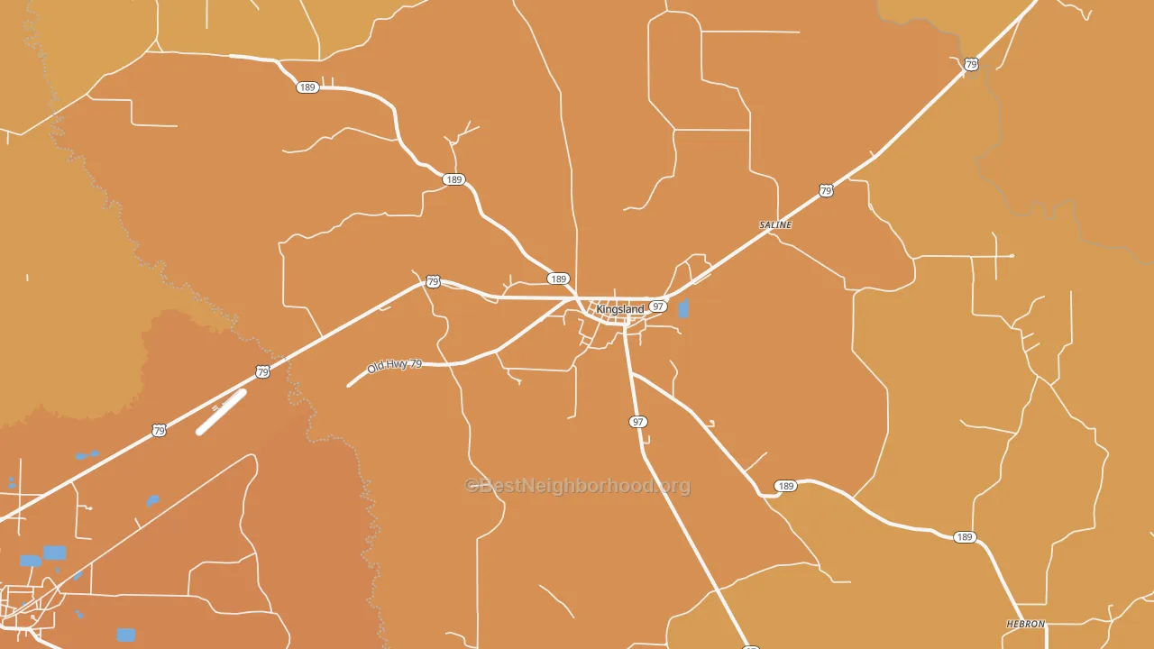 Map of the best neighborhoods in the Kingsland area, with better matches in green and worse matches in red