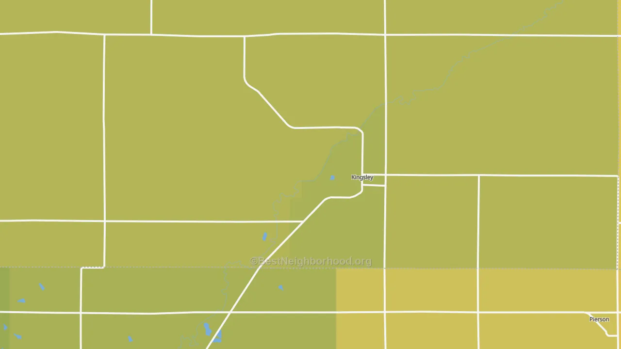 Map of the best neighborhoods in the Kingsley area, with better matches in green and worse matches in red