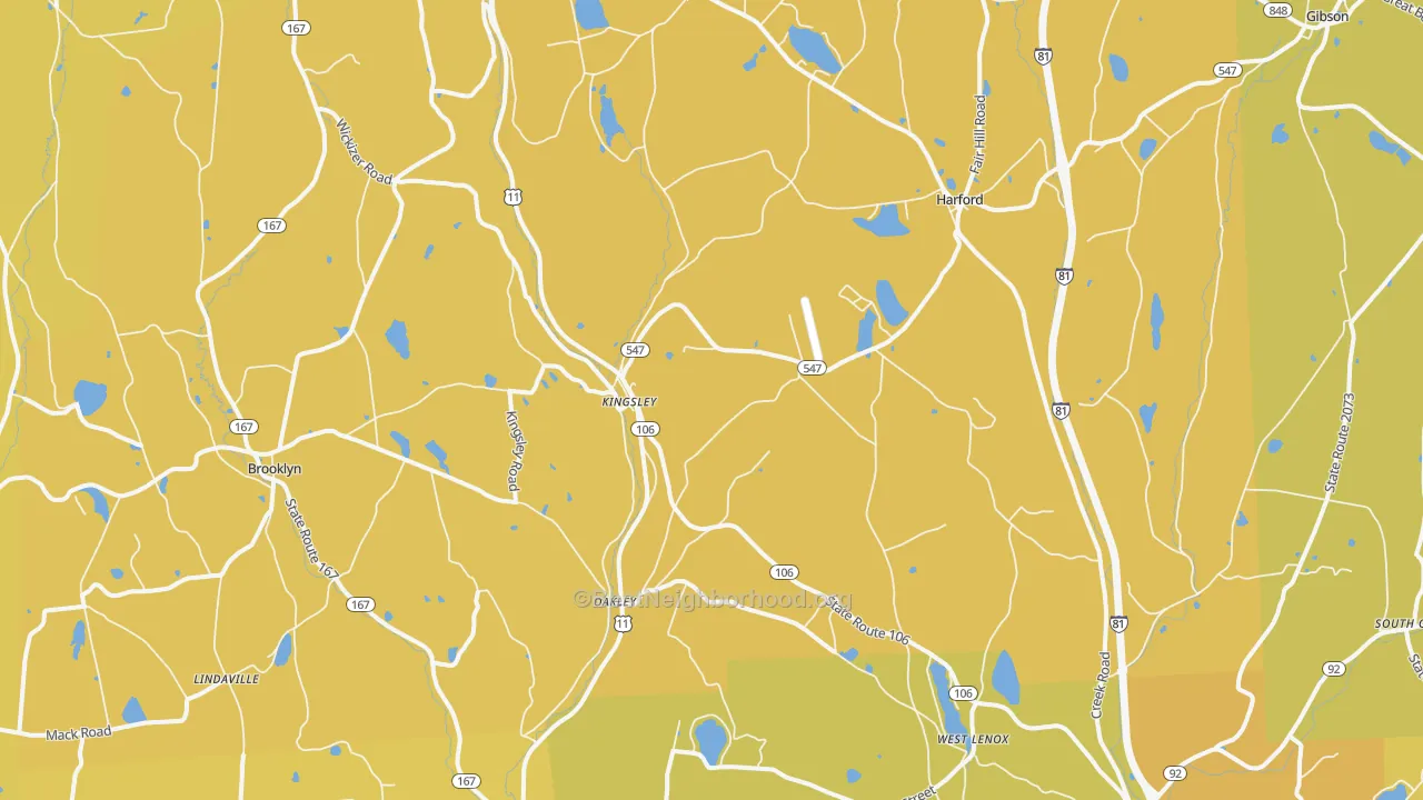 Map of the best neighborhoods in the Kingsley area, with better matches in green and worse matches in red