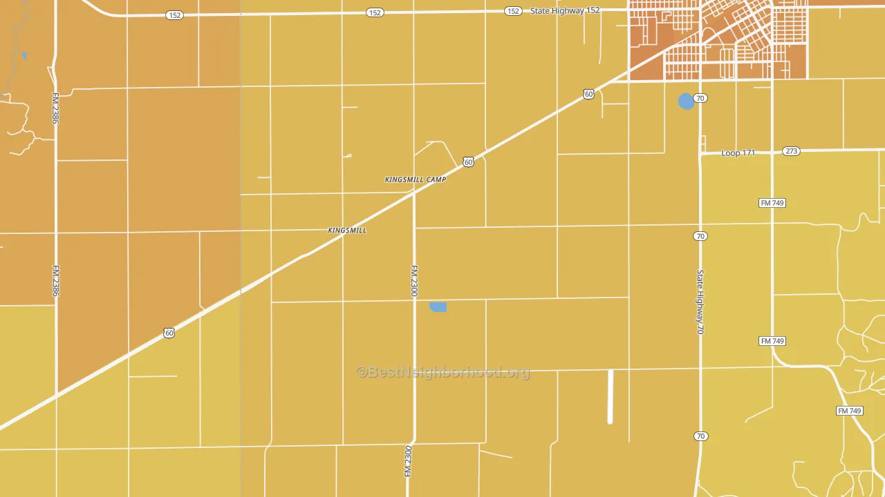 Map of the best neighborhoods in the Kingsmill area, with better matches in green and worse matches in red