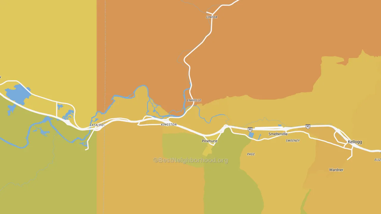 Map of the best neighborhoods in the Kingston area, with better matches in green and worse matches in red