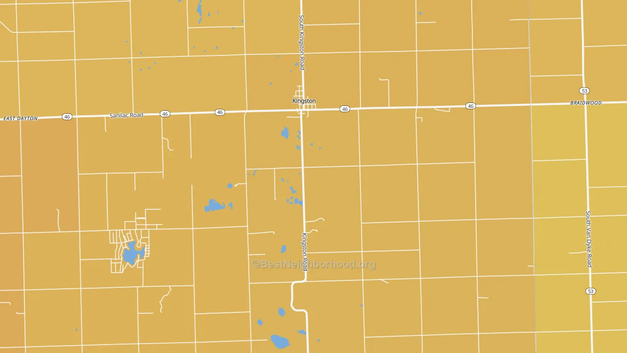 Map of the best neighborhoods in the Kingston area, with better matches in green and worse matches in red