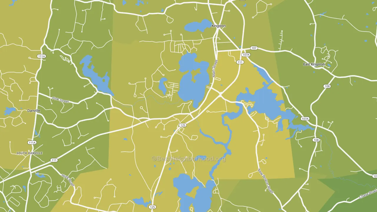 Map of the best neighborhoods in the Kingston area, with better matches in green and worse matches in red