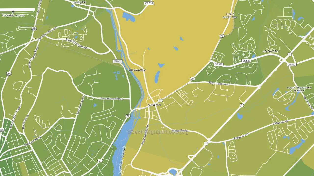 Map of the best neighborhoods in the Kingston area, with better matches in green and worse matches in red