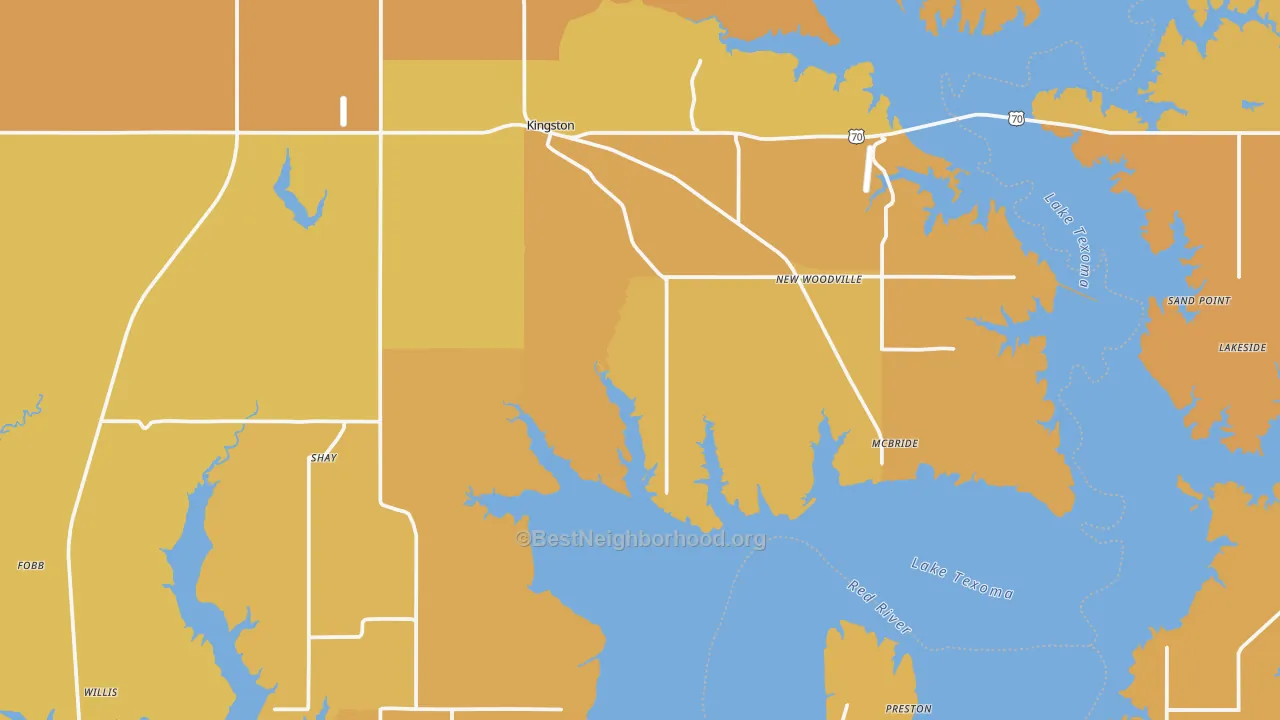 Map of the best neighborhoods in the Kingston area, with better matches in green and worse matches in red