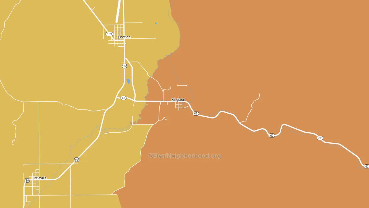 Map of the best neighborhoods in the Kingston area, with better matches in green and worse matches in red