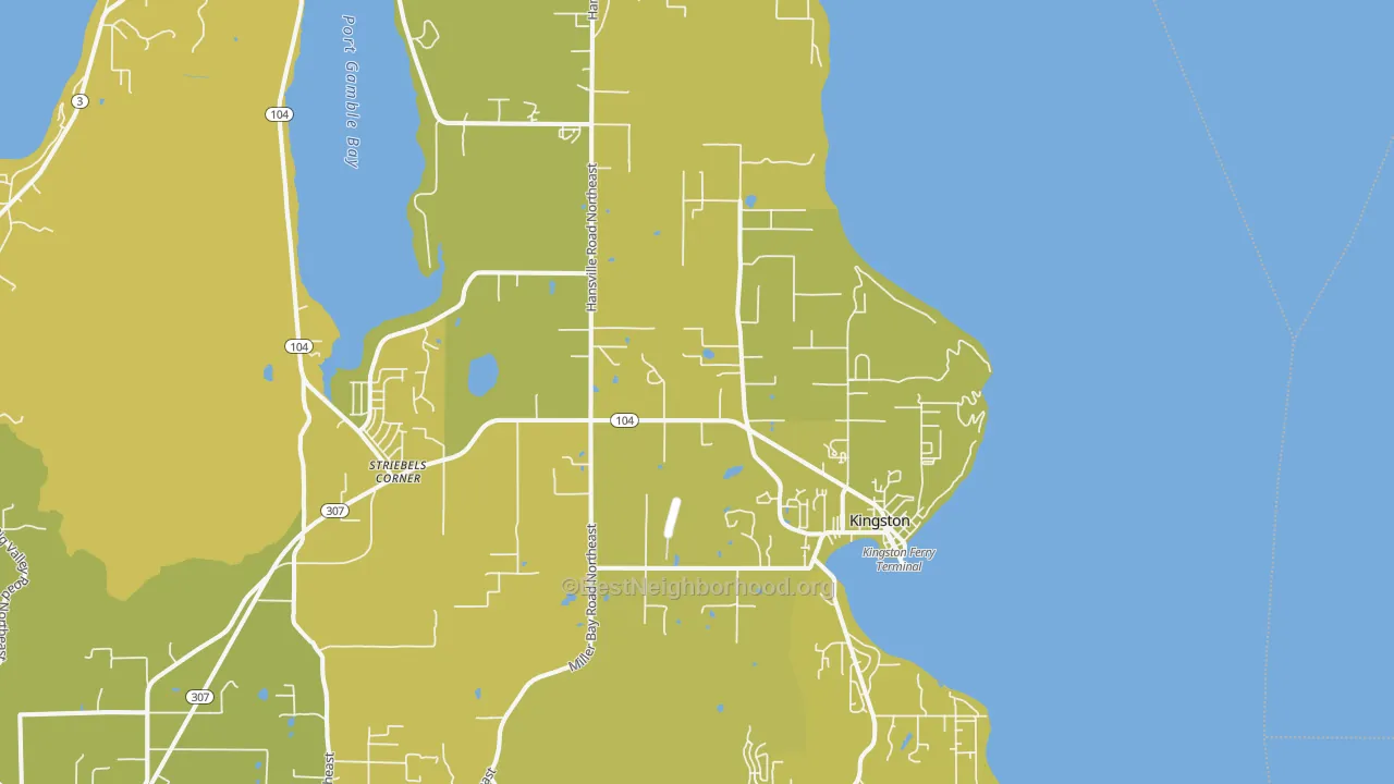 Map of the best neighborhoods in the Kingston area, with better matches in green and worse matches in red